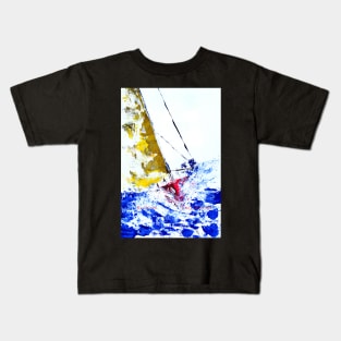 Red Yacht - Palette Knife Acrylic on Canvas Board Kids T-Shirt